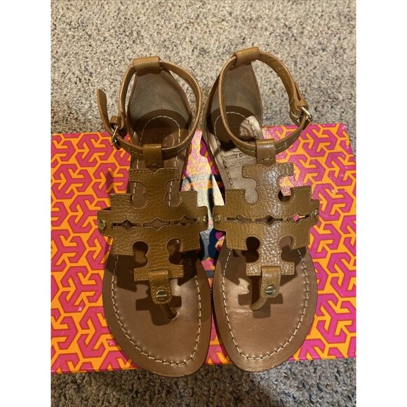 Tory Burch Phoebe Leather Flat Thong Sandal Royal Tan Brown US Size: 6 - Picture 5 of 8